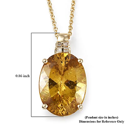 Luxuro Premium Golden Apatite and Diamond G-H I2 10.15 ctw Sunlit Pendant Necklace in 10K Yellow Gold 20 Inches