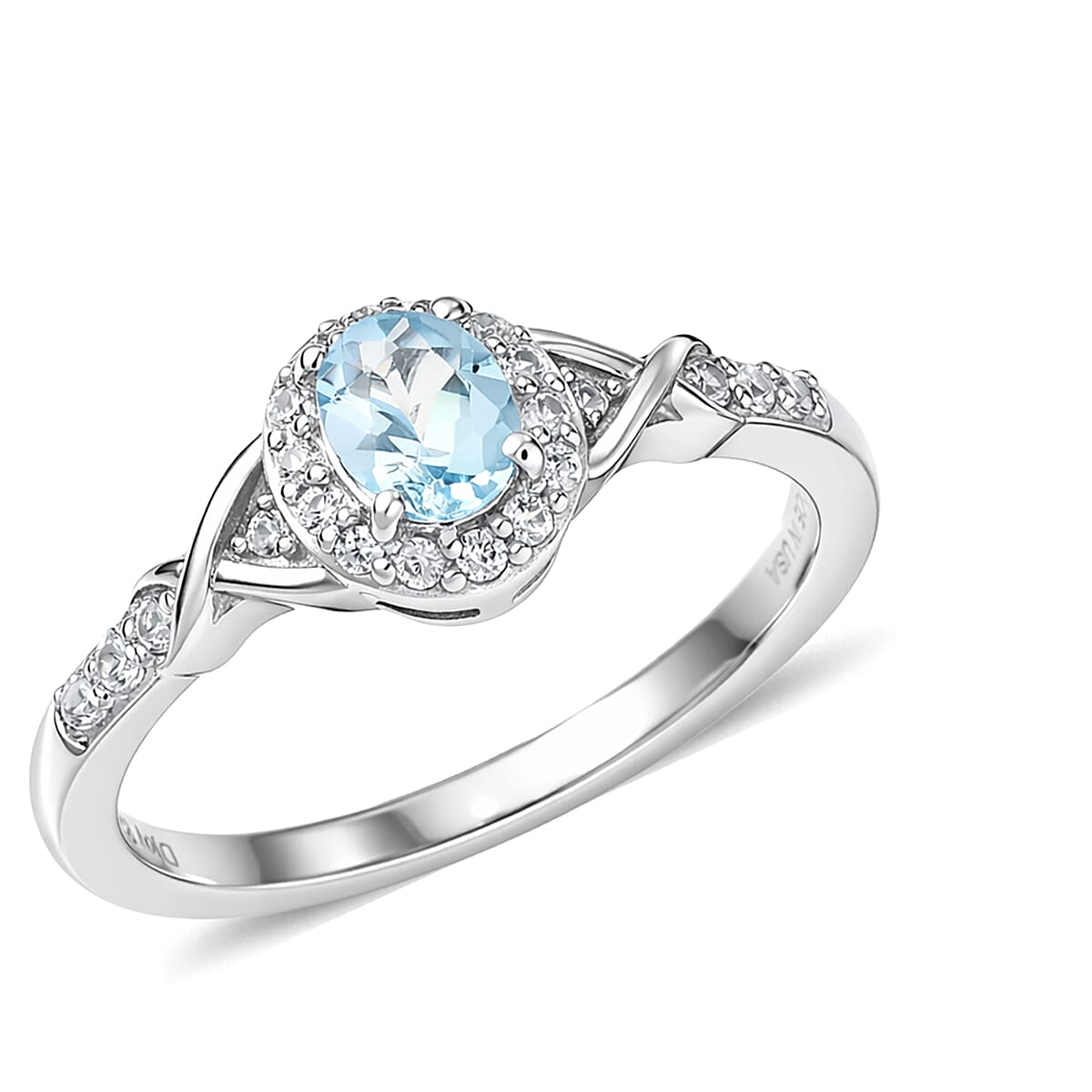 D'Joy Premium Mangoro Aquamarine and White Zircon 1.00 ctw Ring (Size 6.0) and Pendant Necklace (20 Inches) in Rhodium Over Sterling Silver(Del. In 10-12 Days) image number 3