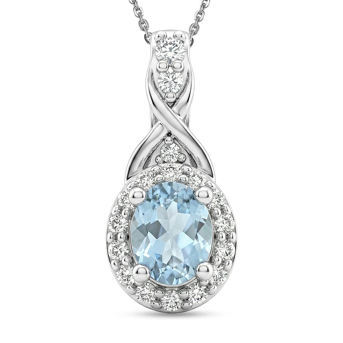 D'Joy Premium Mangoro Aquamarine and White Zircon 1.00 ctw Ring (Size 9.0) and Pendant Necklace (20 Inches) in Rhodium Over Sterling Silver(Del. In 10-12 Days) image number 6