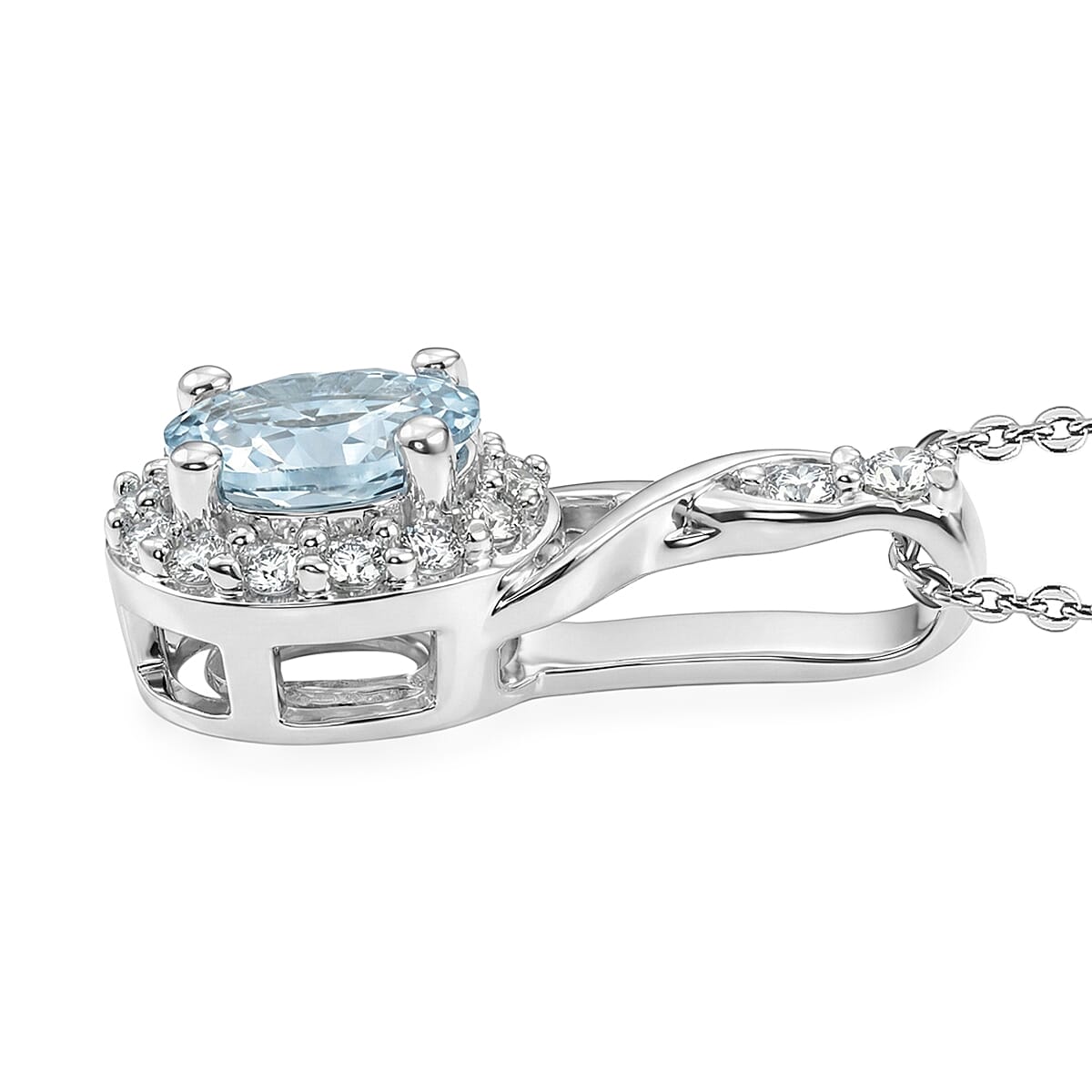 D'Joy Premium Mangoro Aquamarine and White Zircon 1.00 ctw Ring (Size 9.0) and Pendant Necklace (20 Inches) in Rhodium Over Sterling Silver(Del. In 10-12 Days) image number 7
