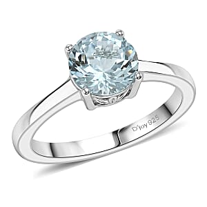 D'Joy Premium Mangoro Aquamarine Ring (Size 7.0) and Pendant Necklace (20 Inches) in Rhodium Over Sterling Silver 1.60 ctw(Del. In 10-12 Days)