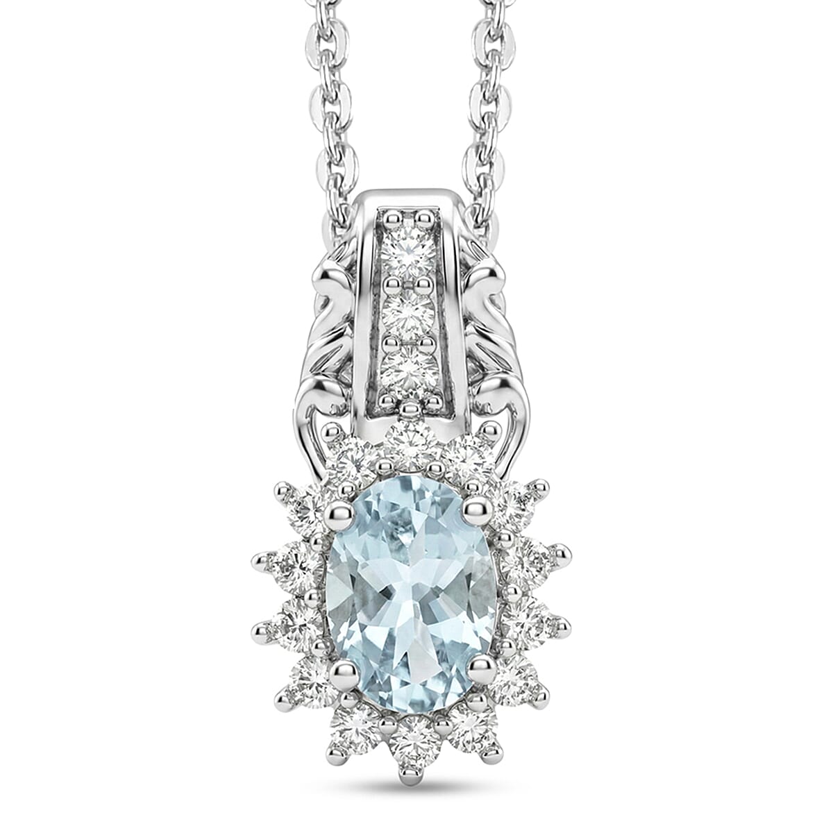 D'Joy Premium Mangoro Aquamarine and White Zircon 2.35 ctw Ring (Size 6.0) and Pendant Necklace (20 Inches) in Rhodium Over Sterling Silver(Del. In 10-12 Days) image number 6