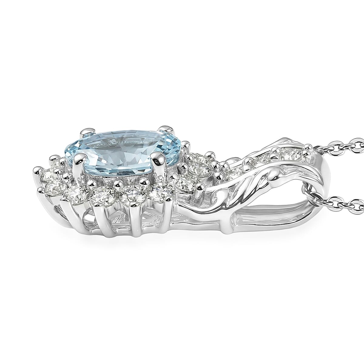 D'Joy Premium Mangoro Aquamarine and White Zircon 2.35 ctw Ring (Size 9.0) and Pendant Necklace (20 Inches) in Rhodium Over Sterling Silver(Del. In 10-12 Days) image number 7