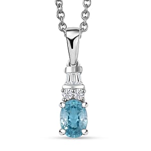 D'Joy Cambodian Blue Zircon and Moissanite 1.50 ctw Pendant Necklace in Rhodium Over Sterling Silver 20 Inches 
