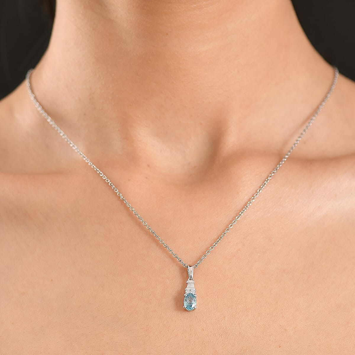 D'Joy Cambodian Blue Zircon and Moissanite 1.50 ctw Pendant Necklace in Rhodium Over Sterling Silver 20 Inches  image number 2