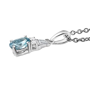 D'Joy Cambodian Blue Zircon and Moissanite 1.50 ctw Pendant Necklace in Rhodium Over Sterling Silver 20 Inches 
