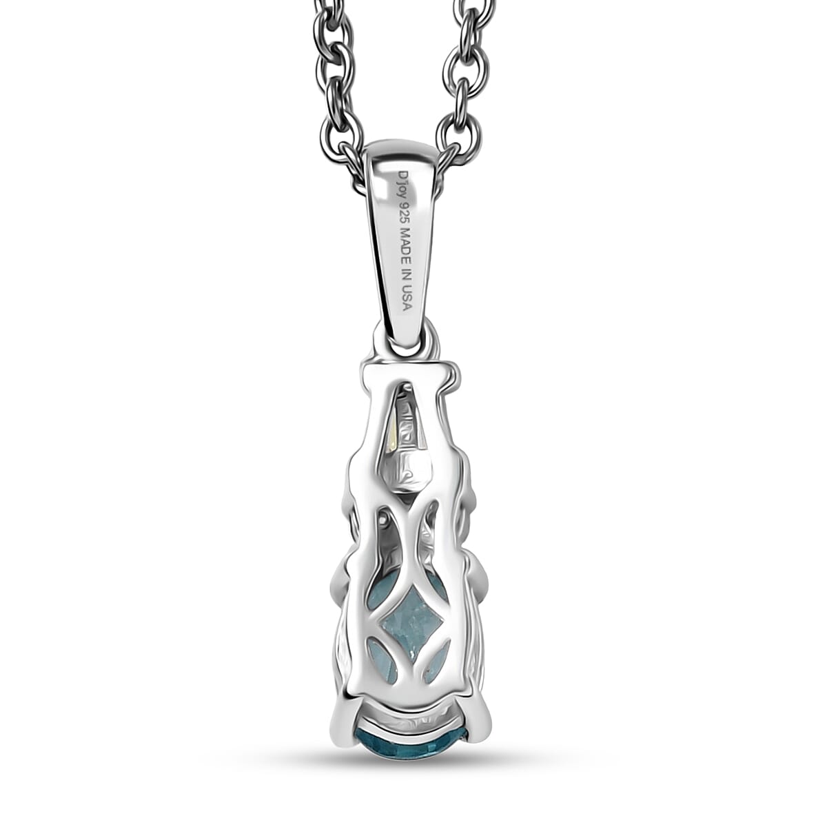D'Joy Cambodian Blue Zircon and Moissanite 1.50 ctw Pendant Necklace in Rhodium Over Sterling Silver 20 Inches 