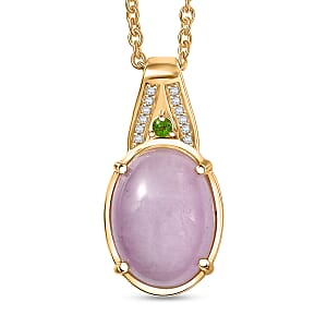 D'Joy Kunzite and Multi Gemstone 6.70 ctw Pendant in 18K YG Plated with ION Plated YG Stainless Steel Necklace (20 Inches)