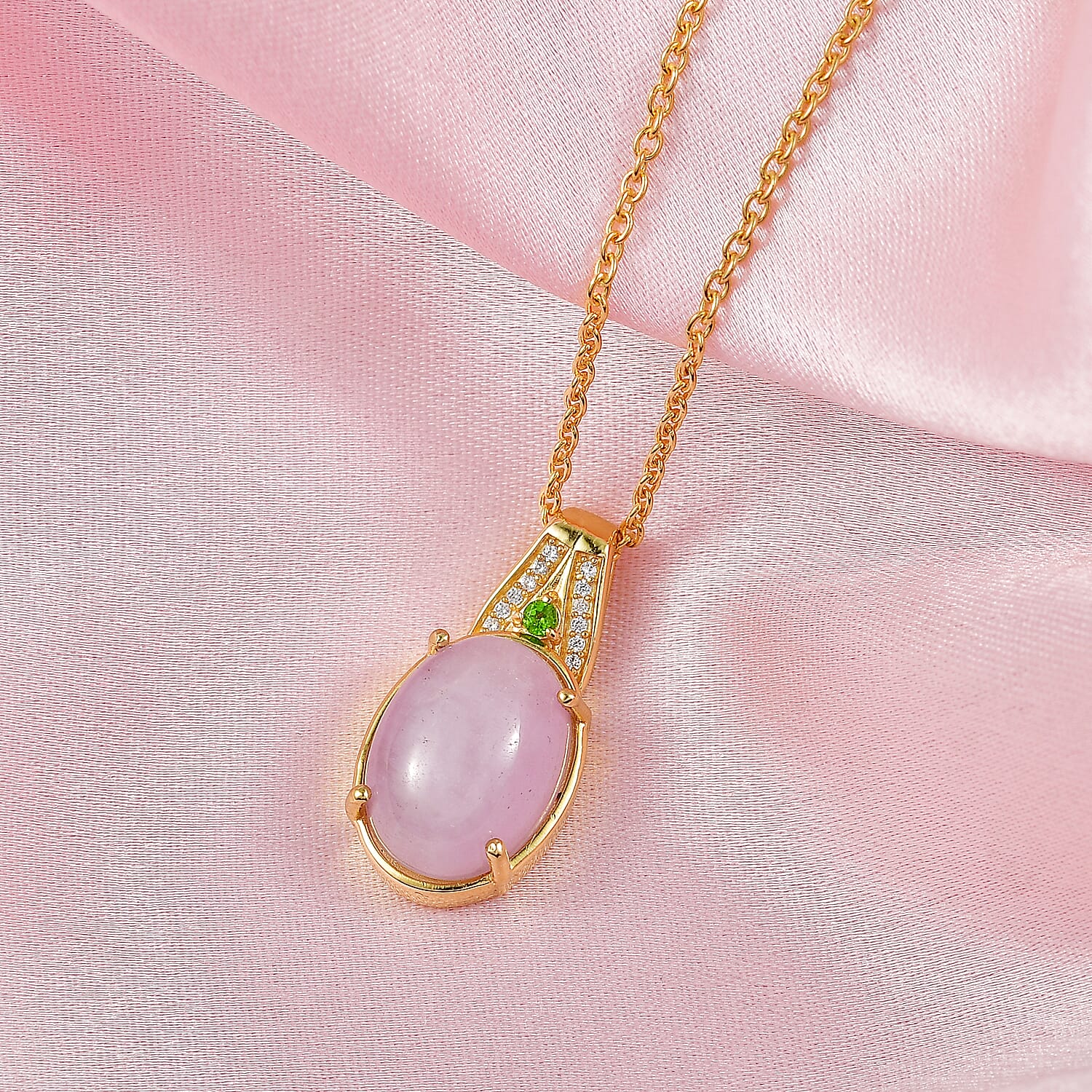 D'Joy Kunzite and Multi Gemstone 6.70 ctw Celestial Orbit Pendant in 18K YG Plated with ION Plated YG Stainless Steel Necklace (20 Inches)