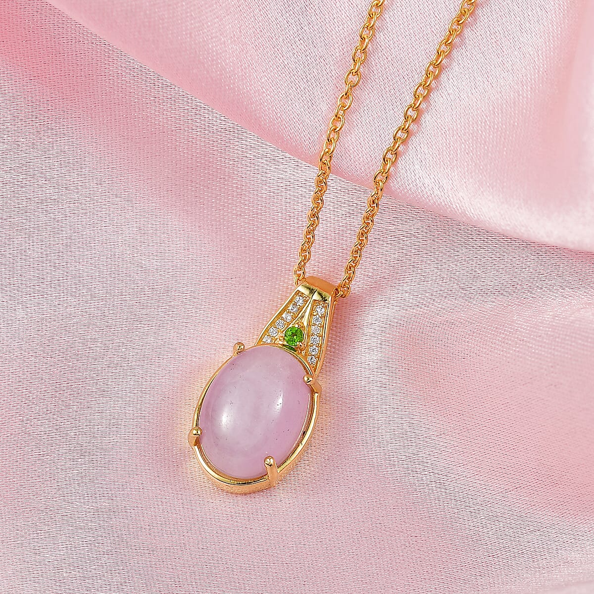 D'Joy Kunzite and Multi Gemstone 6.70 ctw Pendant in 18K YG Plated with ION Plated YG Stainless Steel Necklace (20 Inches) image number 1