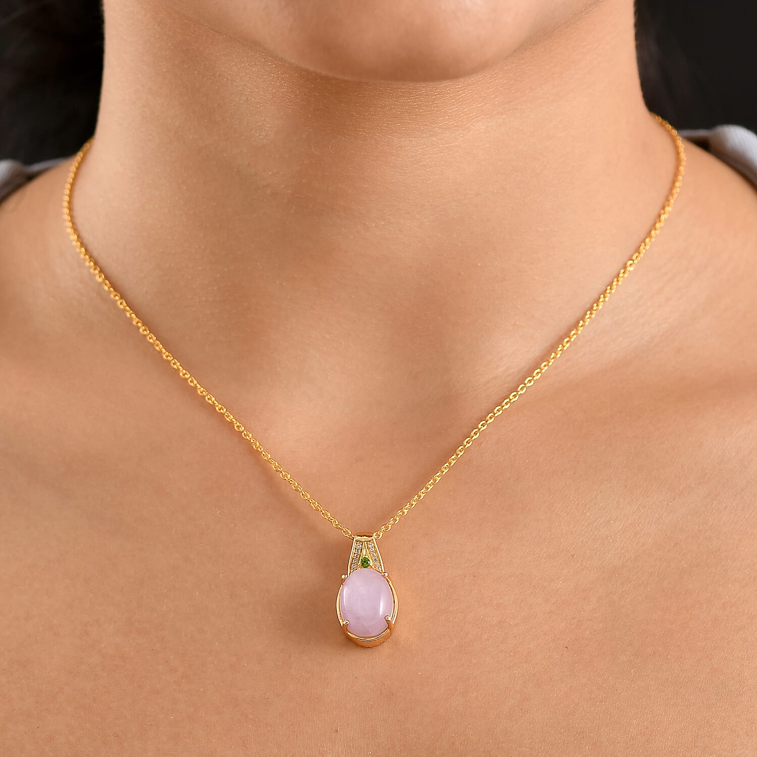 D'Joy Kunzite and Multi Gemstone 6.70 ctw Celestial Orbit Pendant in 18K YG Plated with ION Plated YG Stainless Steel Necklace (20 Inches)