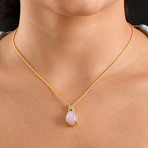 D'Joy Kunzite and Multi Gemstone 6.70 ctw Pendant in 18K YG Plated with ION Plated YG Stainless Steel Necklace (20 Inches)