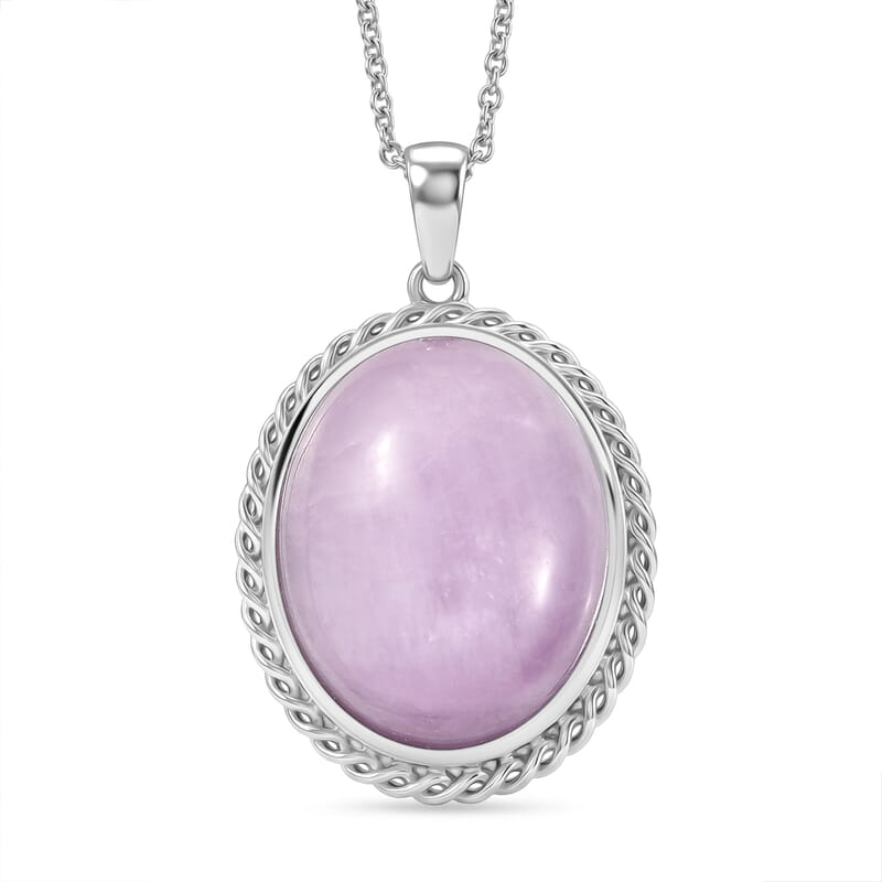 D'Joy Kunzite 40.50 ctw Soltaire Pendant in Platinum Bond with Stainless Steel Necklace (20 Inches)