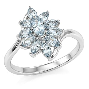 D'Joy Premium Mangoro Aquamarine and White Zircon 3.00 ctw Ring (Size 9.0) and Pendant Necklace (20 Inches) in Rhodium Over Sterling Silver(Del. In 10-12 Days)