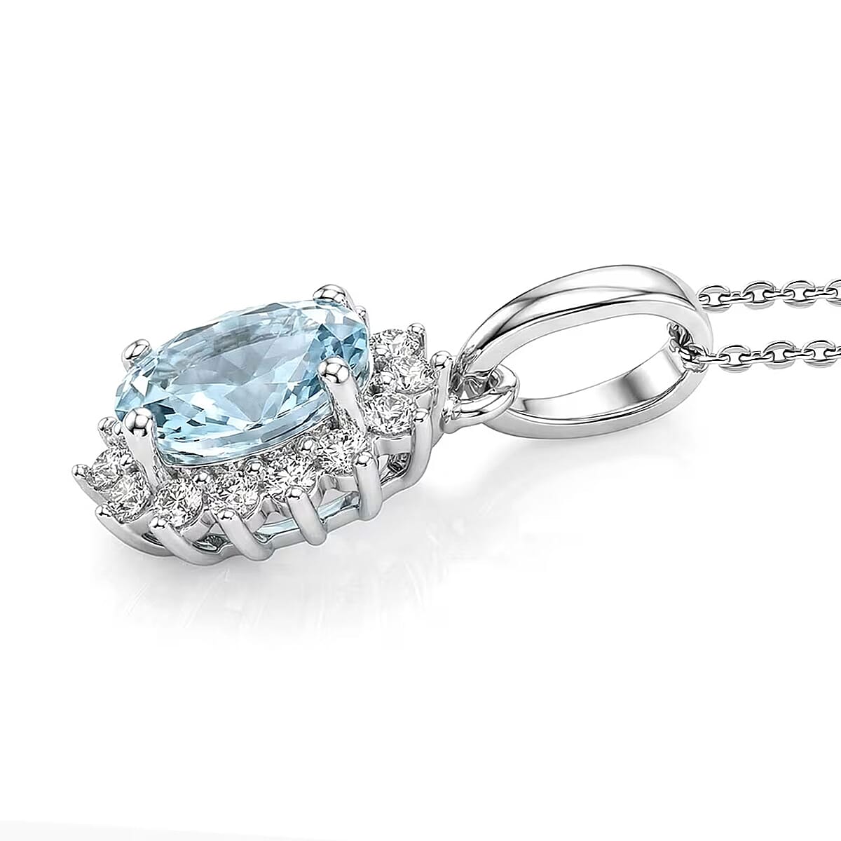 D'Joy Mangoro Aquamarine and White Zircon 2.20 ctw Ring (Size 6.0) and Pendant Necklace (20 Inches) in Rhodium Over Sterling Silver(Del. In 10-12 Days) image number 8