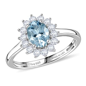 D'Joy Mangoro Aquamarine and White Zircon 2.20 ctw Ring (Size 7.0) and Pendant Necklace (20 Inches) in Rhodium Over Sterling Silver(Del. In 10-12 Days)