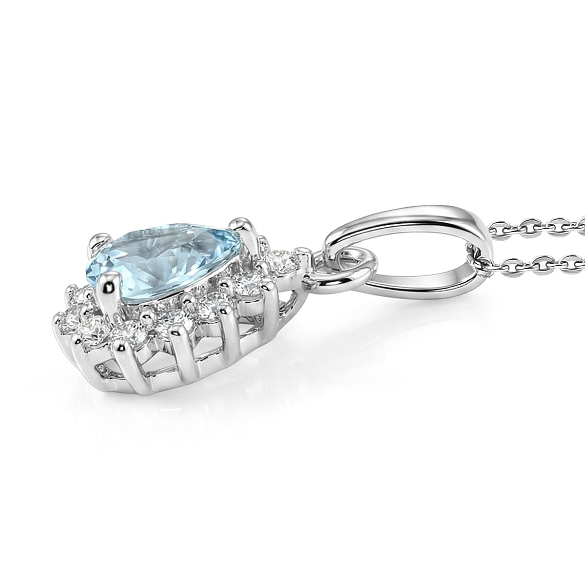D'Joy Premium Mangoro Aquamarine and White Zircon 1.25 ctw Ring (Size 5.0) and Pendant Necklace (20 Inches) in Rhodium Over Sterling Silver(Del. In 10-12 Days) image number 7