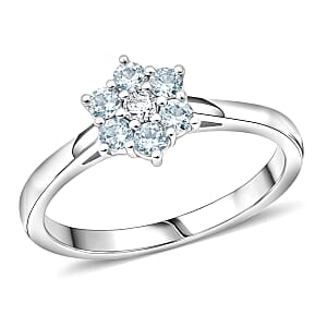 D'Joy Premium Mangoro Aquamarine and White Zircon 1.00 ctw Ring (Size 5.0) and Pendant Necklace (20 Inches) in Rhodium Over Sterling Silver(Del. In 10-12 Days)