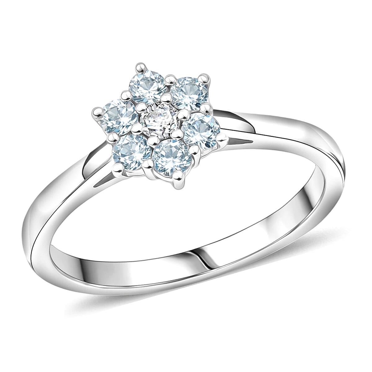 D'Joy Premium Mangoro Aquamarine and White Zircon 1.00 ctw Ring (Size 8.0) and Pendant Necklace (20 Inches) in Rhodium Over Sterling Silver(Del. In 10-12 Days) image number 3