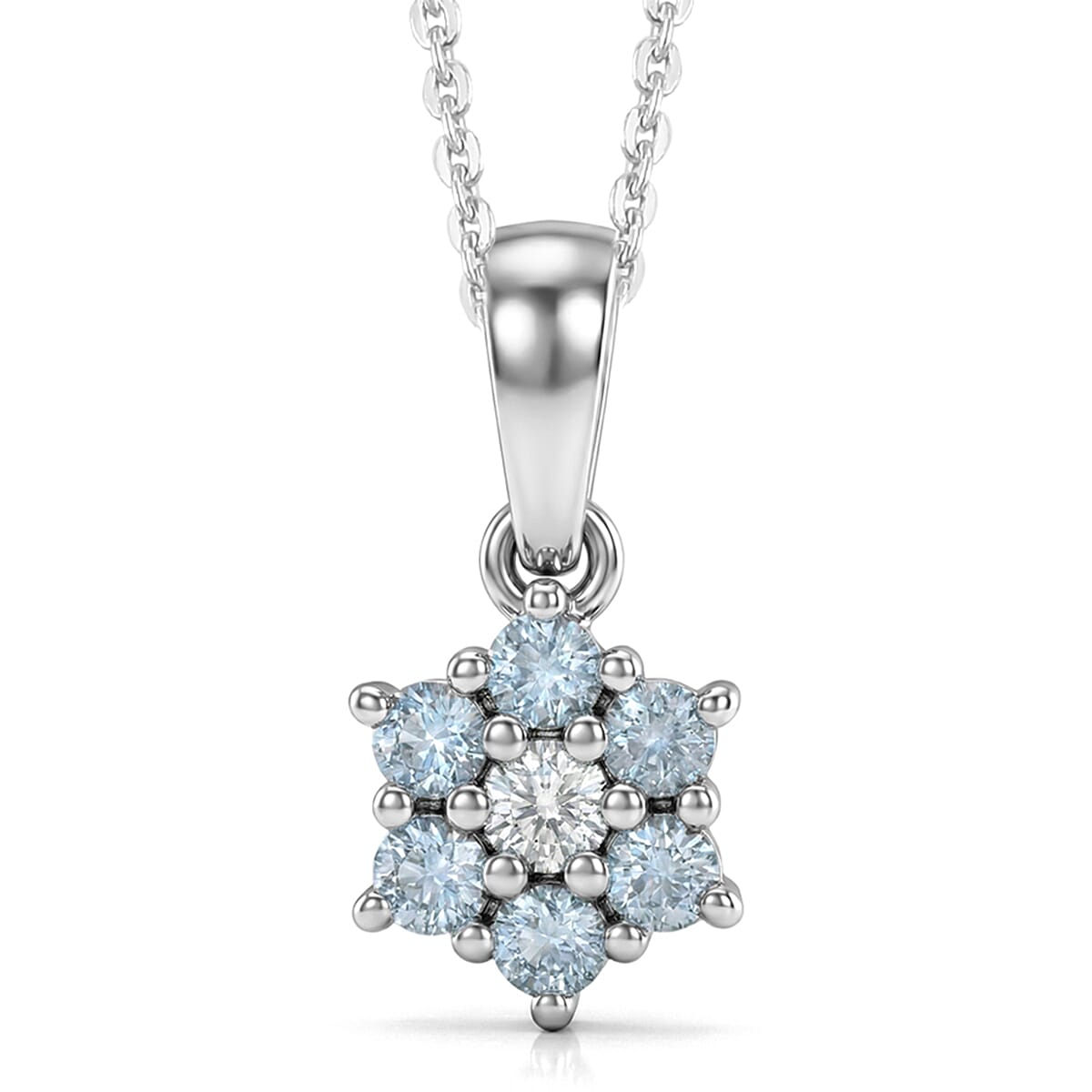 D'Joy Premium Mangoro Aquamarine and White Zircon 1.00 ctw Ring (Size 8.0) and Pendant Necklace (20 Inches) in Rhodium Over Sterling Silver(Del. In 10-12 Days) image number 6
