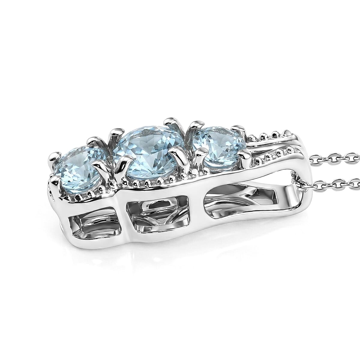 D'Joy Premium Mangoro Aquamarine and White Zircon 3.80 ctw Ring (Size 5.0) and Pendant Necklace (20 Inches) in Rhodium Over Sterling Silver(Del. In 10-12 Days) image number 7