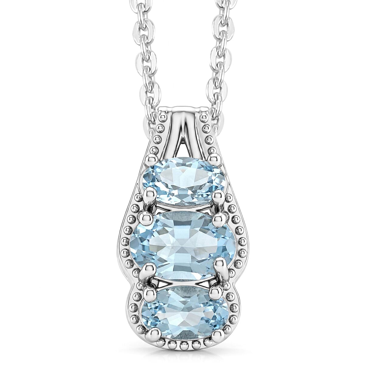 D'Joy Premium Mangoro Aquamarine and White Zircon 3.80 ctw Ring (Size 9.0) and Pendant Necklace (20 Inches) in Rhodium Over Sterling Silver(Del. In 10-12 Days) image number 6