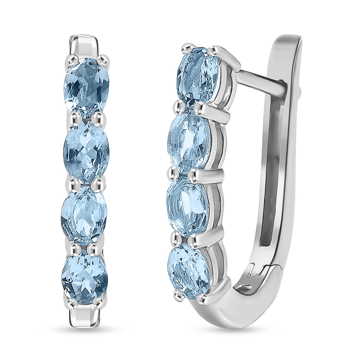 D'Joy Premium Mangoro Aquamarine and White Zircon 2.40 ctw Ring (Size 5.0) and Earrings in Rhodium Over Sterling Silver(Del. In 10-12 Days) image number 6