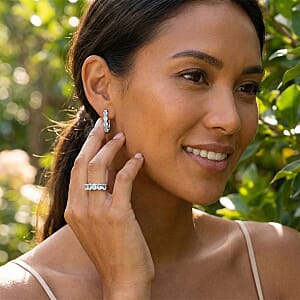 D'Joy Premium Mangoro Aquamarine and White Zircon 2.40 ctw Ring (Size 7.0) and Earrings in Rhodium Over Sterling Silver(Del. In 10-12 Days)