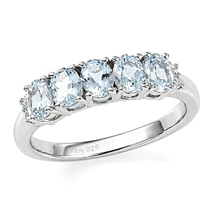 D'Joy Premium Mangoro Aquamarine and White Zircon 2.40 ctw Ring (Size 8.0) and Earrings in Rhodium Over Sterling Silver(Del. In 10-12 Days)