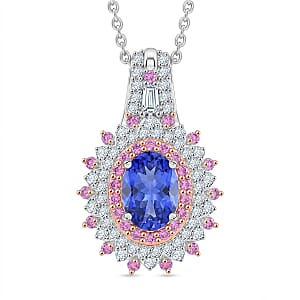 D'Joy Premium Tanzanite and Multi Gemstone 1.30 ctw Pendant Necklace in Rhodium Over Sterling Silver 20 Inches 