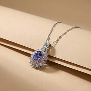 D'Joy Premium Tanzanite and Multi Gemstone 1.30 ctw Pendant Necklace in Rhodium Over Sterling Silver 20 Inches 