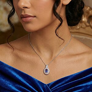 D'Joy Premium Tanzanite and Multi Gemstone 1.30 ctw Pendant Necklace in Rhodium Over Sterling Silver 20 Inches 