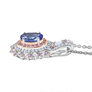 D'Joy Premium Tanzanite and Multi Gemstone 1.30 ctw Pendant Necklace in Rhodium Over Sterling Silver 20 Inches 