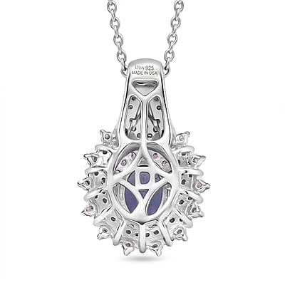 D'Joy Premium Tanzanite and Multi Gemstone 1.30 ctw Floral Bloom Pendant Necklace in Rhodium Over Sterling Silver 20 Inches