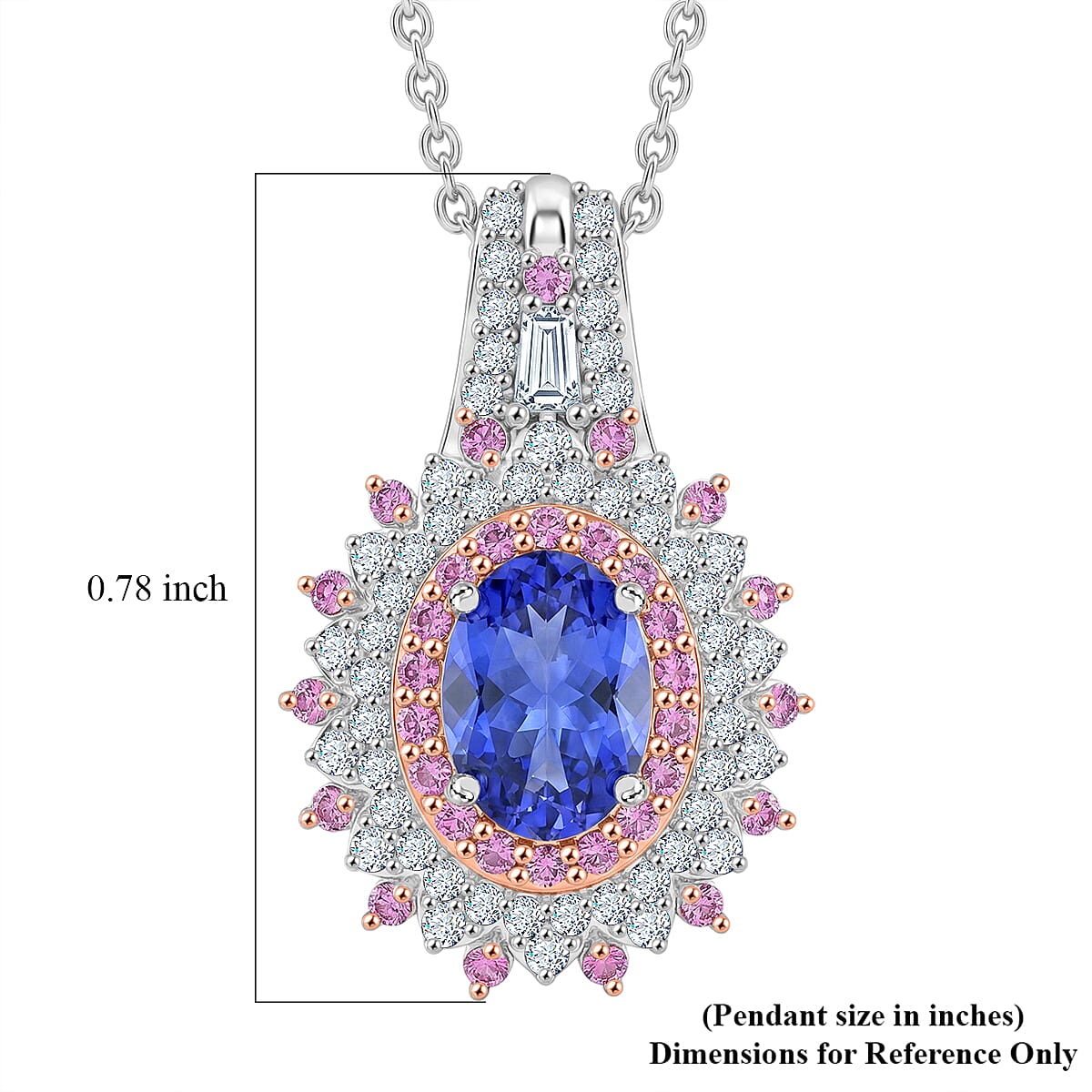D'Joy Premium Tanzanite and Multi Gemstone 1.30 ctw Pendant Necklace in Rhodium Over Sterling Silver 20 Inches  image number 6