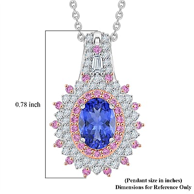 D'Joy Premium Tanzanite and Multi Gemstone 1.30 ctw Floral Bloom Pendant Necklace in Rhodium Over Sterling Silver 20 Inches