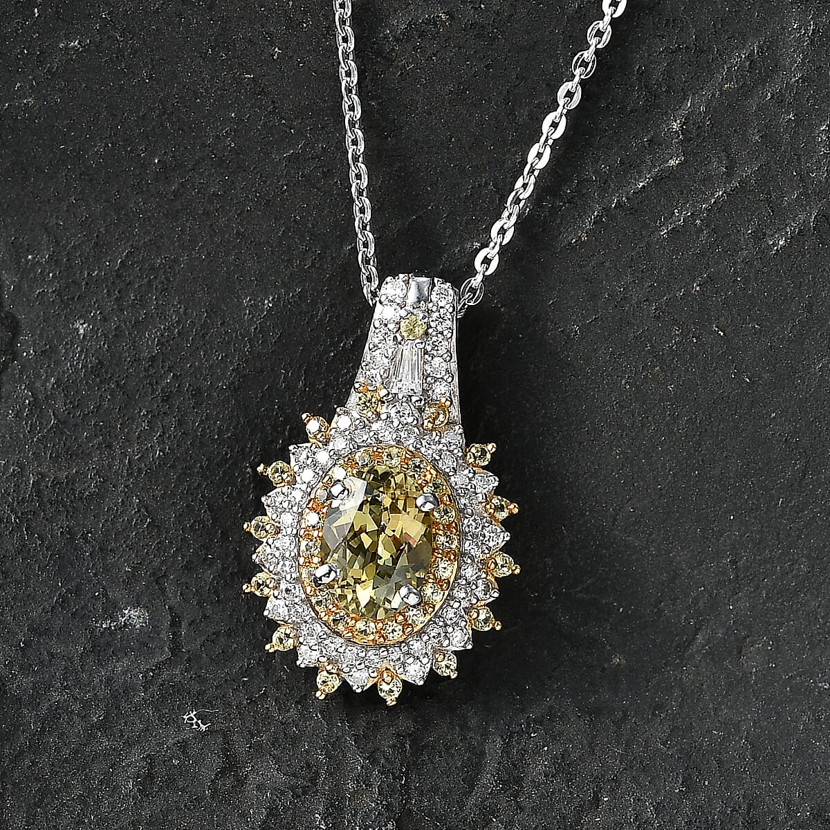 D'Joy Premium Yellow Tanzanite and Multi Gemstone 1.50 ctw Floral Bloom Pendant Necklace in Rhodium Over Sterling Silver 20 Inches  image number 1