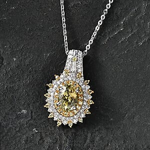 D'Joy Premium Yellow Tanzanite and Multi Gemstone 1.50 ctw Floral Bloom Pendant Necklace in Rhodium Over Sterling Silver 20 Inches 