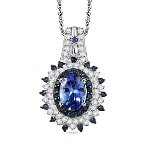 D'Joy Premium Peacock Tanzanite and Multi Gemstone 1.90 ctw Floral Bloom Pendant Necklace in Rhodium Over Sterling Silver 20 Inches 