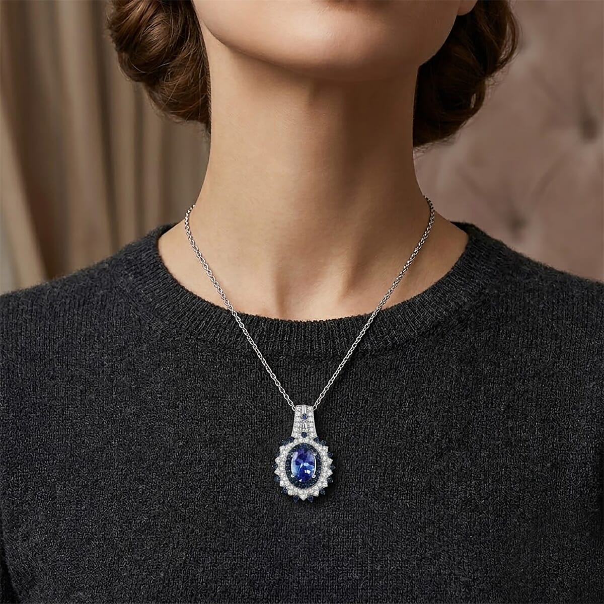 D'Joy Premium Peacock Tanzanite and Multi Gemstone 1.90 ctw Floral Bloom Pendant Necklace in Rhodium Over Sterling Silver 20 Inches  image number 2