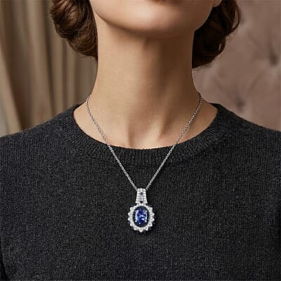 D'Joy Premium Peacock Tanzanite and Multi Gemstone 1.90 ctw Floral Bloom Pendant Necklace in Rhodium Over Sterling Silver 20 Inches