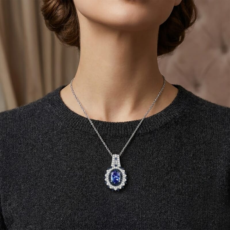 D'Joy Premium Peacock Tanzanite and Multi Gemstone 1.90 ctw Floral Bloom Pendant Necklace in Rhodium Over Sterling Silver 20 Inches