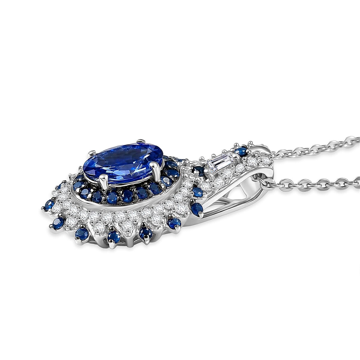 D'Joy Premium Peacock Tanzanite and Multi Gemstone 1.90 ctw Floral Bloom Pendant Necklace in Rhodium Over Sterling Silver 20 Inches  image number 3