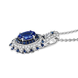 D'Joy Premium Peacock Tanzanite and Multi Gemstone 1.90 ctw Floral Bloom Pendant Necklace in Rhodium Over Sterling Silver 20 Inches 