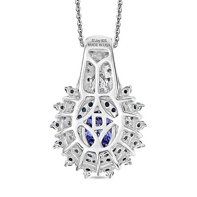 D'Joy Premium Peacock Tanzanite and Multi Gemstone 1.90 ctw Floral Bloom Pendant Necklace in Rhodium Over Sterling Silver 20 Inches
