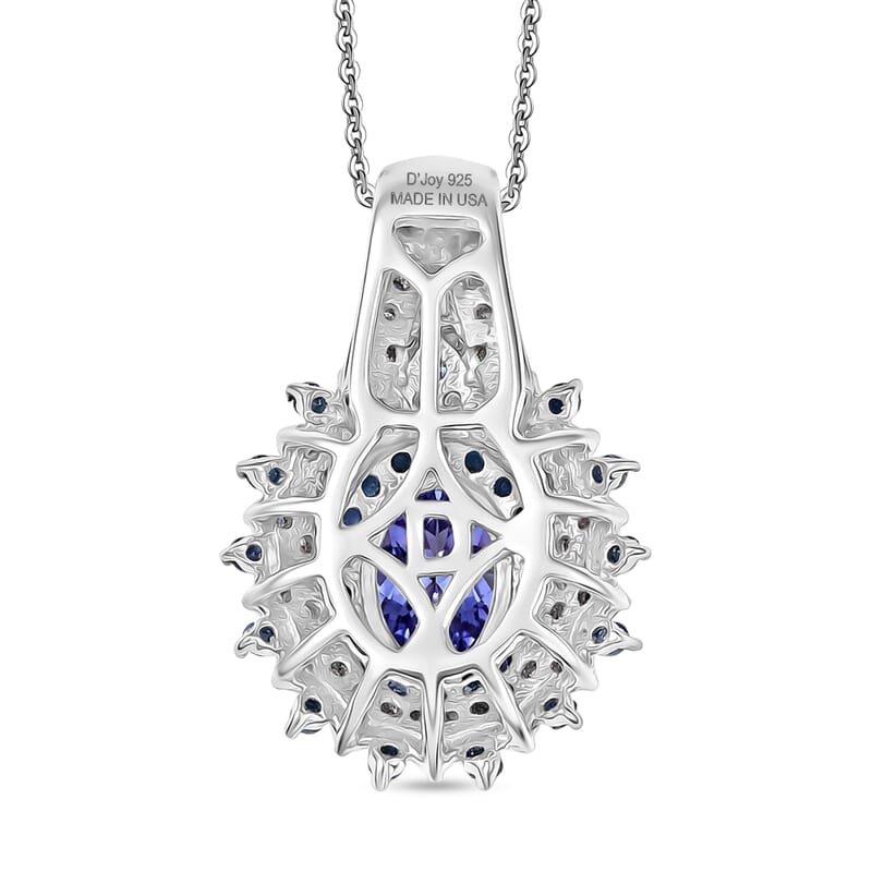 D'Joy Premium Peacock Tanzanite and Multi Gemstone 1.90 ctw Floral Bloom Pendant Necklace in Rhodium Over Sterling Silver 20 Inches