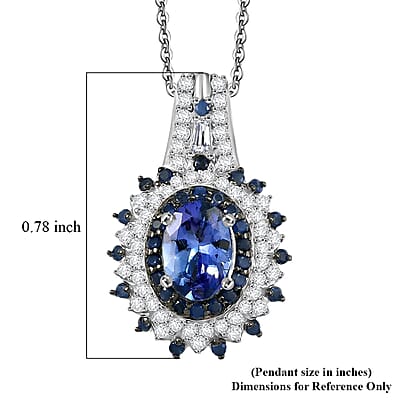 D'Joy Premium Peacock Tanzanite and Multi Gemstone 1.90 ctw Floral Bloom Pendant Necklace in Rhodium Over Sterling Silver 20 Inches