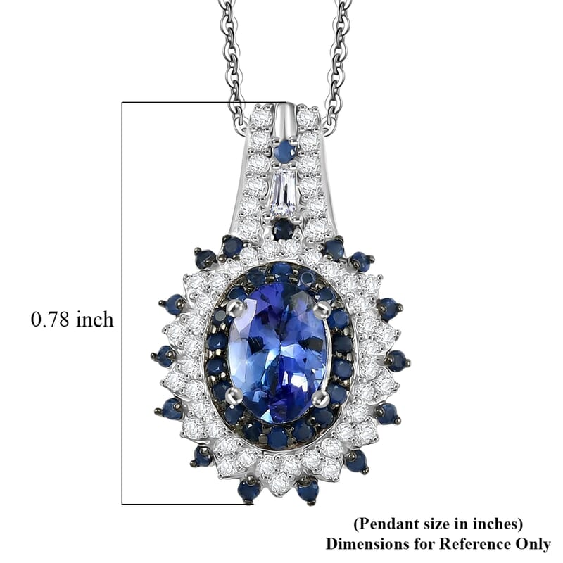 D'Joy Premium Peacock Tanzanite and Multi Gemstone 1.90 ctw Floral Bloom Pendant Necklace in Rhodium Over Sterling Silver 20 Inches