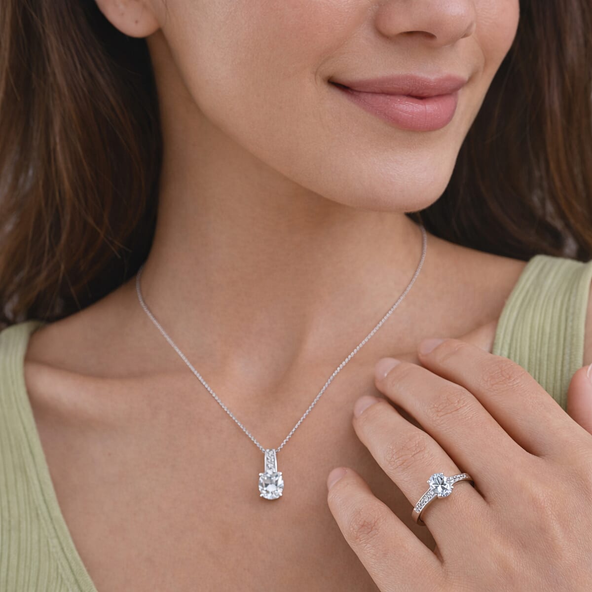 D'Joy Premium Mangoro Aquamarine and White Zircon 1.70 ctw Ring (Size 7.0) and Pendant Necklace (20 Inches) in Rhodium Over Sterling Silver(Del. In 10-12 Days) image number 2