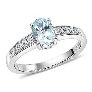 D'Joy Premium Mangoro Aquamarine and White Zircon 1.70 ctw Ring (Size 7.0) and Pendant Necklace (20 Inches) in Rhodium Over Sterling Silver(Del. In 10-12 Days)